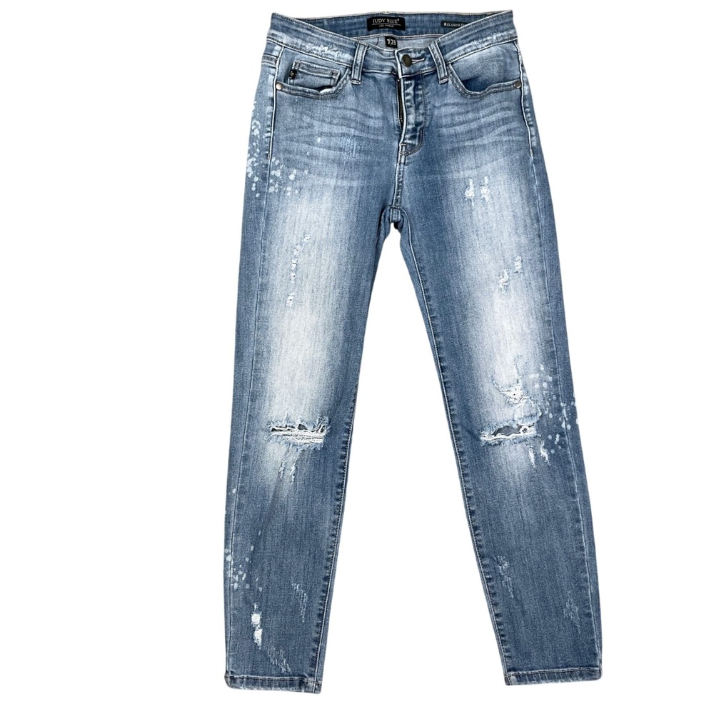 Judy Blue‎ Jeans Womens 7/28 Blue Relaxed Fit Distressed Bleach Splatter Urban